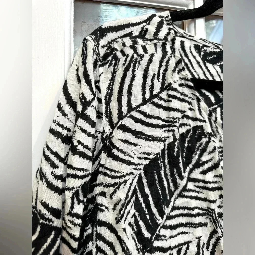 Cynthia Rowley Button Down 100% Linen Tunic Blouse Plus Size 2X Black & Cream - Picture 7 of 10
